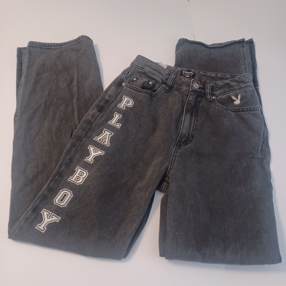 PacSun Playboy Boyfriend Slit Side Wide Leg Denim Jeans Sz 26 - Picture 2 of 4